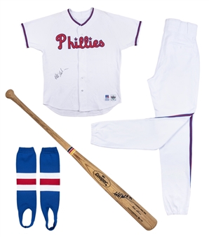 1992 Mitch Williams Game Used & Signed Turn Back the Clock 1948 Style Throwback Uniform Including Jersey, Pants, Stirrups and Bat (Beckett)